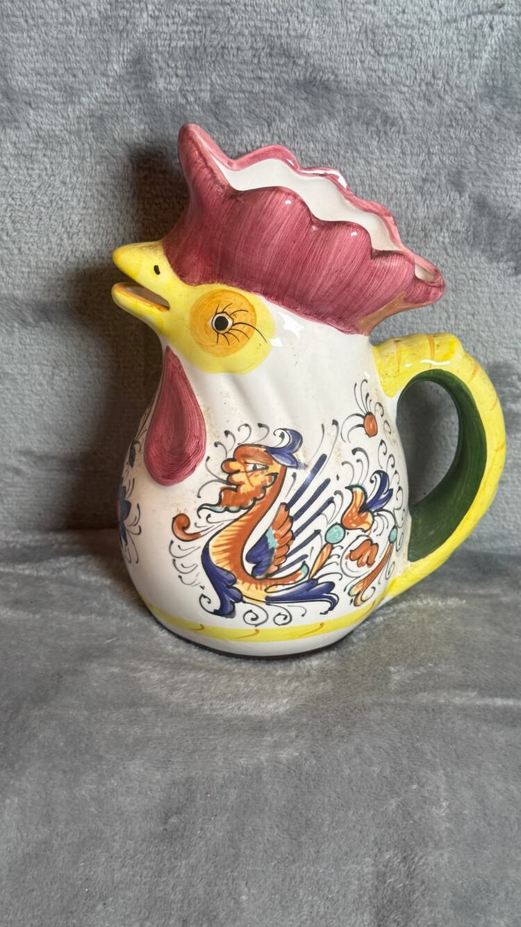 Boston Warehouse Rooster Pitcher Ceramic 1994 Marked Colorful Farmhouse Decor